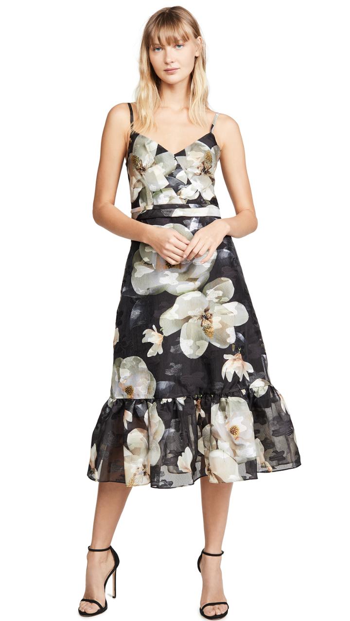 Marchesa Notte Ruffle Hem Cocktail Dress