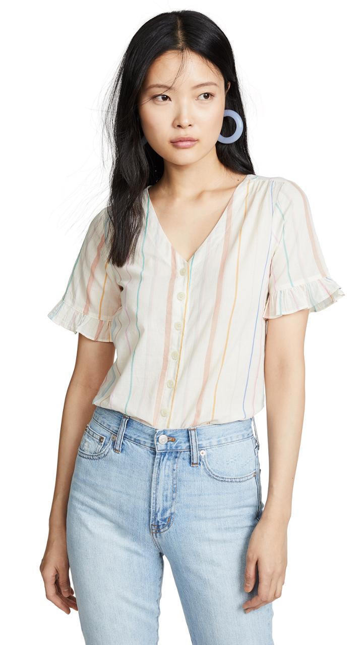 Madewell Sally Stripe Ruffle Button Down Shirt