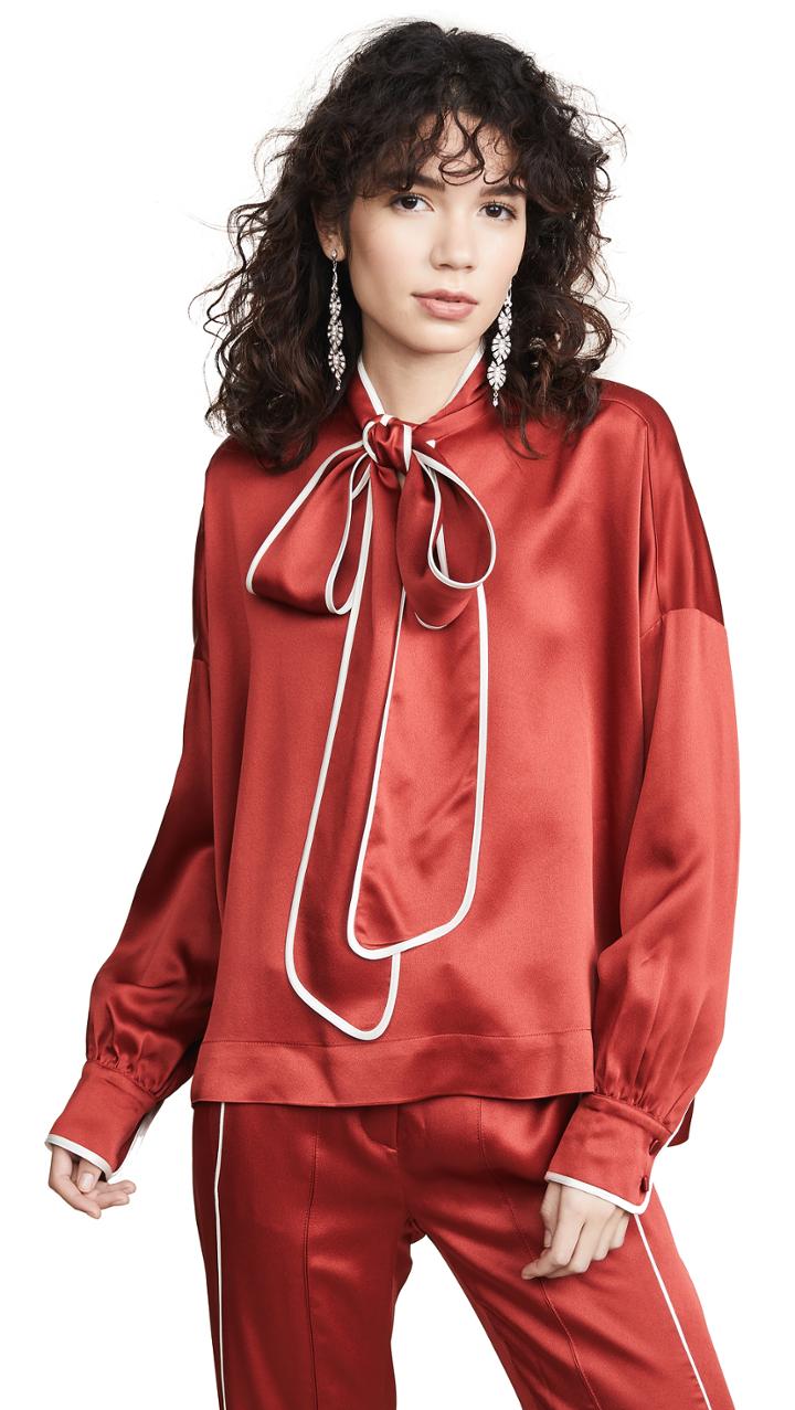 F R S For Restless Sleepers Satin Tie Neck Blouse