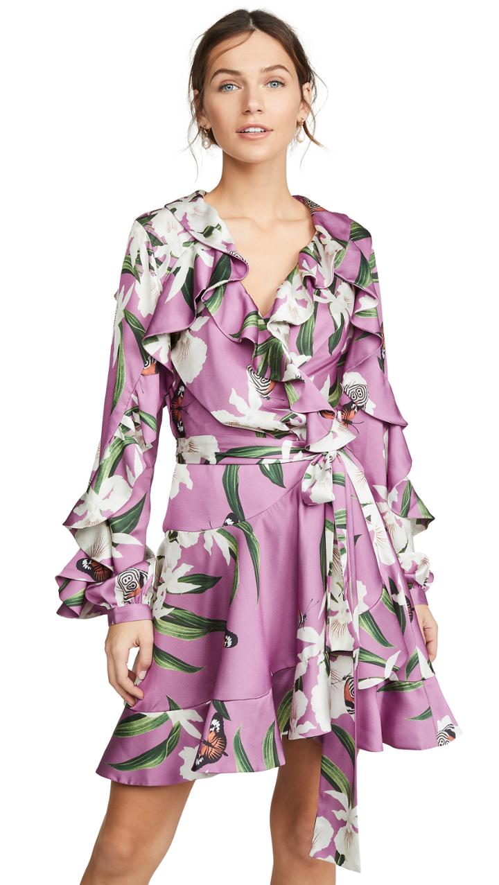 Patbo Orchid Print Mini Wrap Dress
