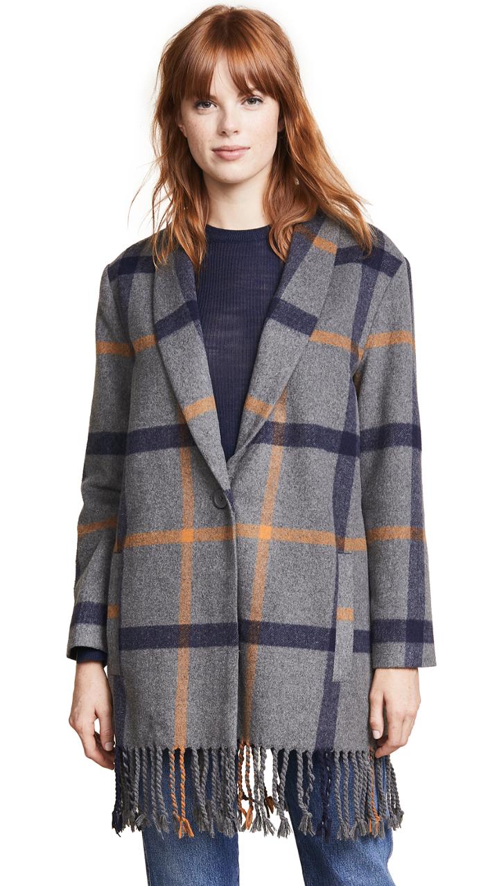 Bb Dakota Elementary Plaid Fringed Coat