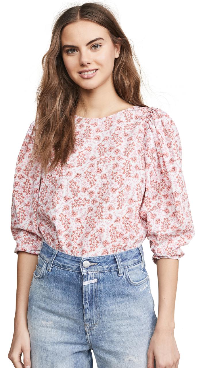 La Vie Rebecca Taylor Long Sleeve Wave Paisley Top