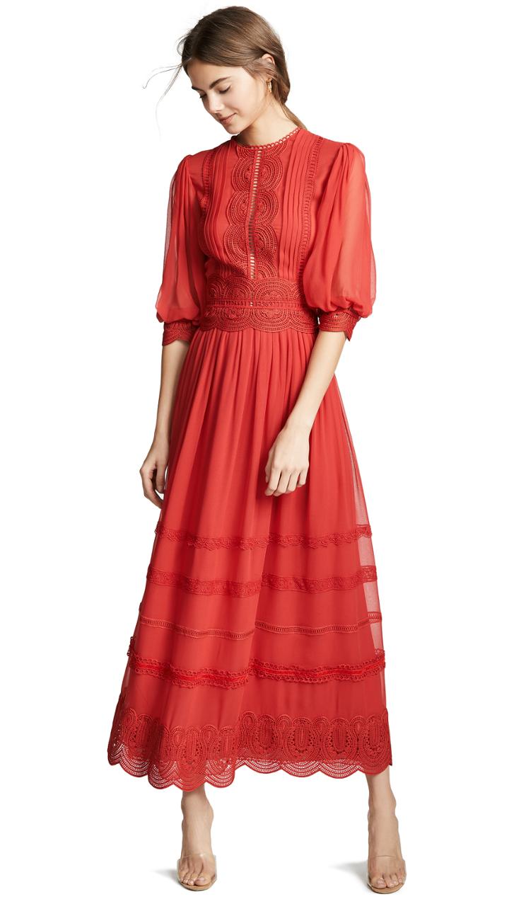 Costarellos 3 4 Sleeve Midi Lace Dress