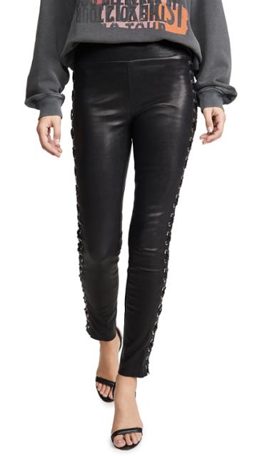 Sprwmn Lace Up Side Seam Leather Leggings