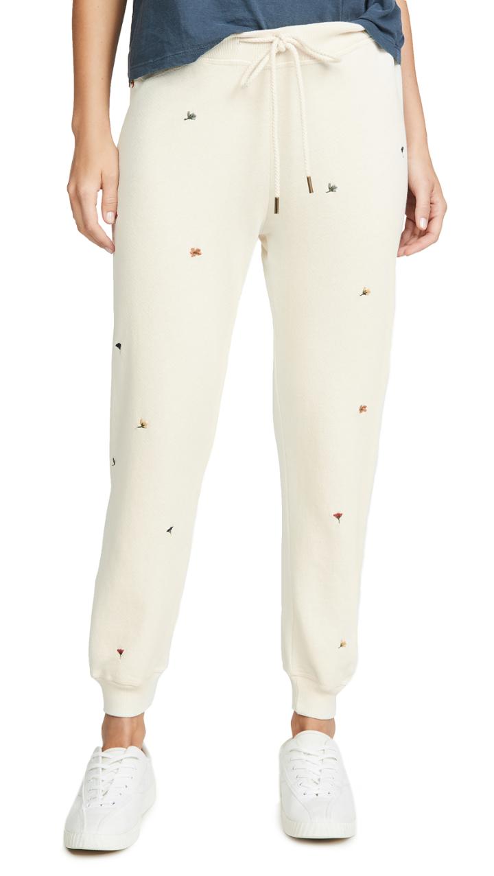 The Great The Cropped Sweatpants With Multi Poppy Embroidery