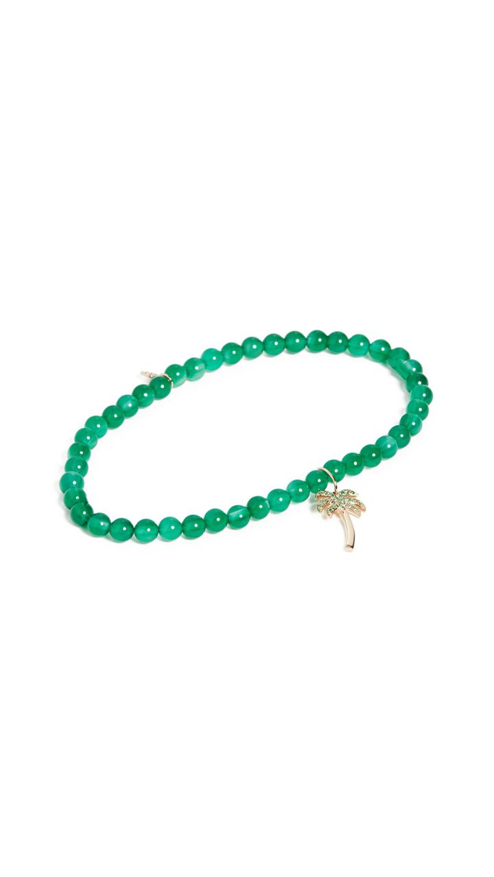 Sydney Evan 14k Gold Green Onyx Beaded Palm Tree Charm Bracelet