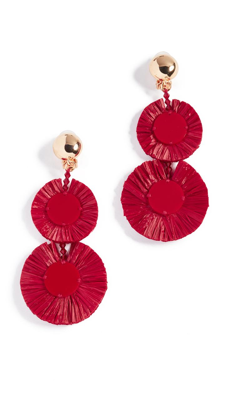 Oscar De La Renta Raffia Disk Drop Clip On Earrings
