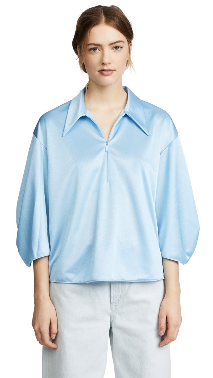 Tibi Tech Pique Zip Collar Top