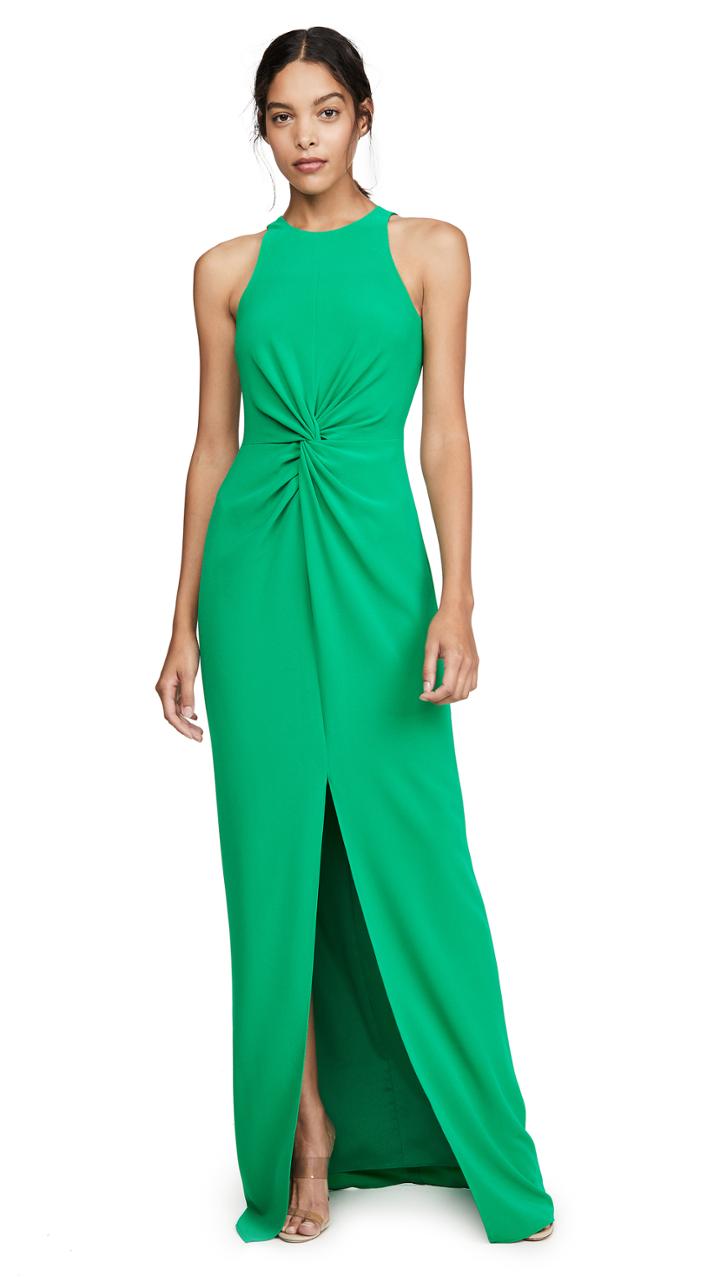 Halston Twist Drape Detail Crepe Gown