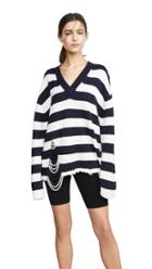 Monse Front Pearl V Neck Sweater