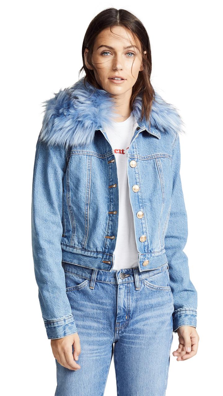 Ei8htdreams Shearling Lined Cropped Denim Jacket With Removable Collar