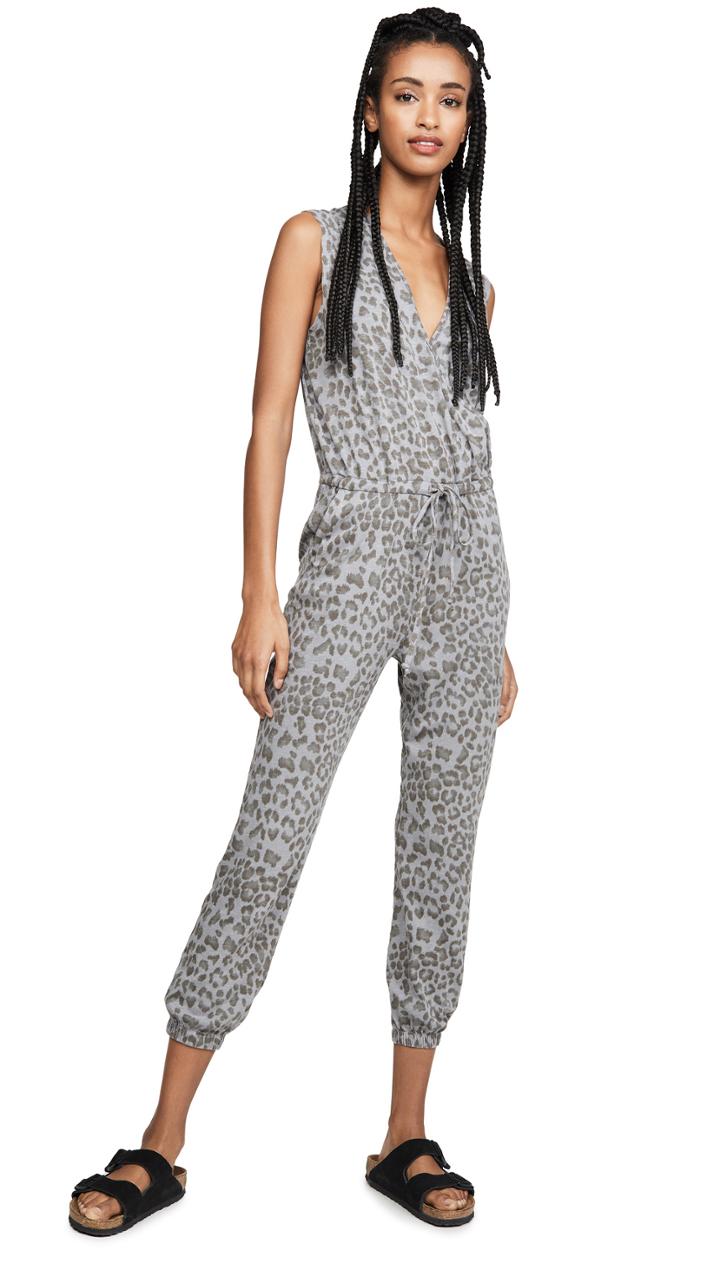 Sundry Leopard Wrap Jumpsuit