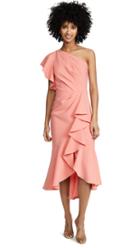Marchesa Notte One Shoulder Ruffle Sleeve Gown