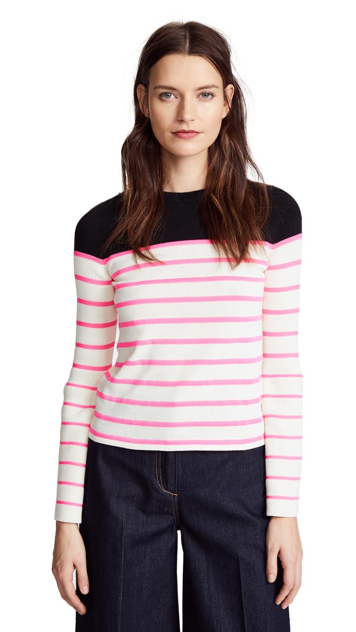 Nude Striped Sweater With Round Neckline