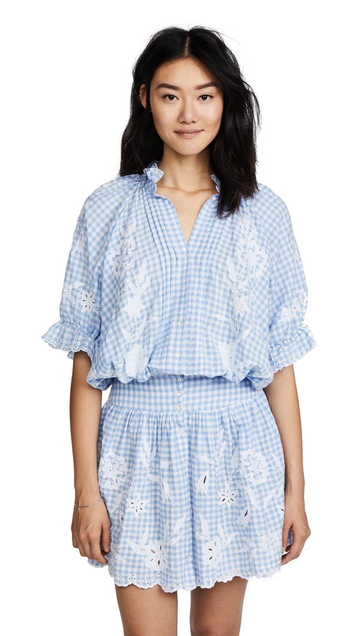 Juliet Dunn Embroidered Gingham Mini Dress