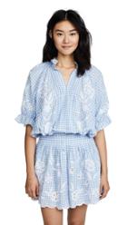 Juliet Dunn Embroidered Gingham Mini Dress