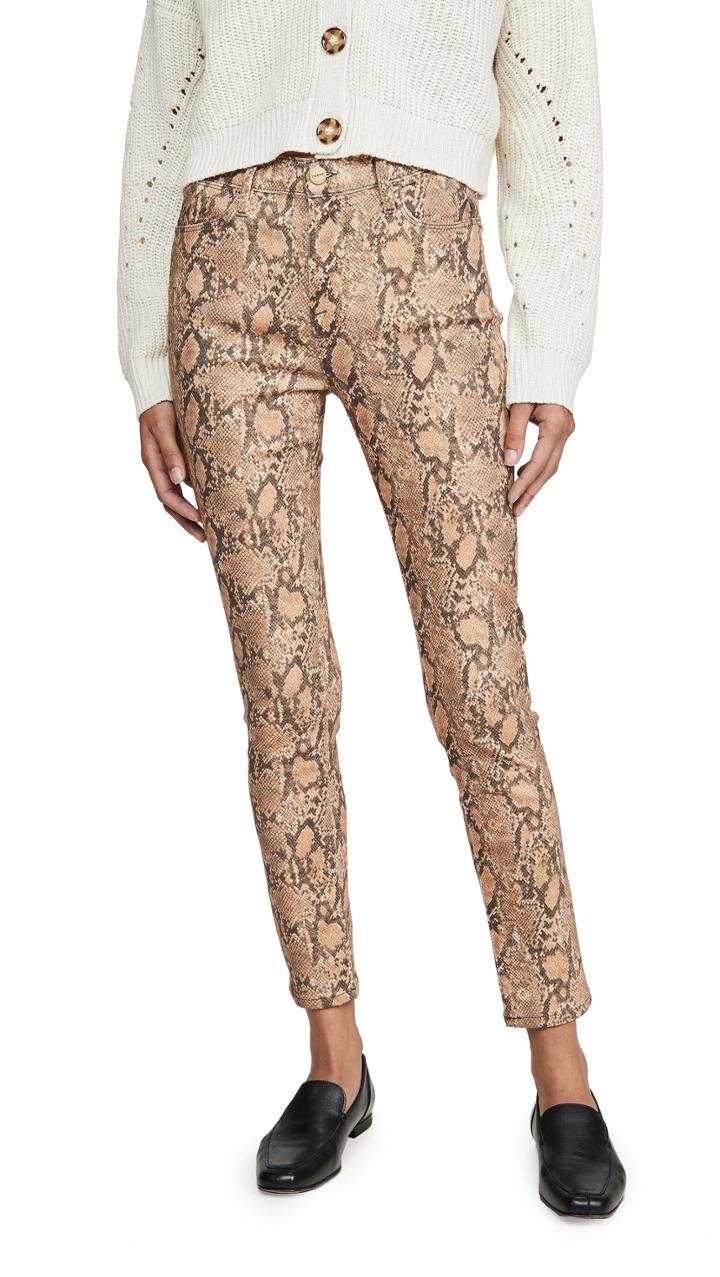 Frame Le High Skinny Crop Coated Python