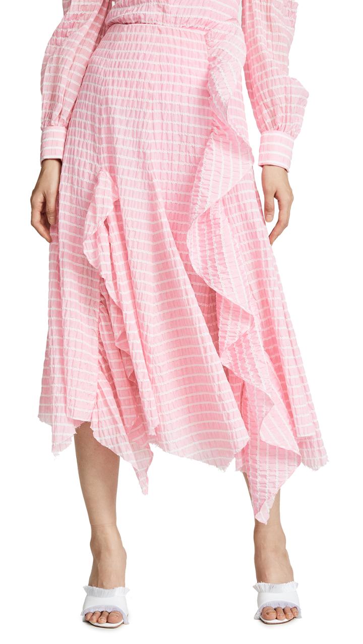 Jourden Striped Midi Skirt With Ruffle