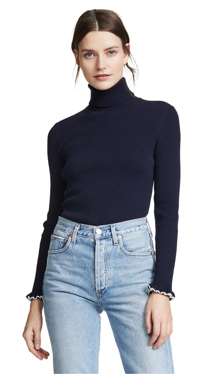 Scotch Soda Maison Scotch Ruffled Cuffs Turtleneck Top
