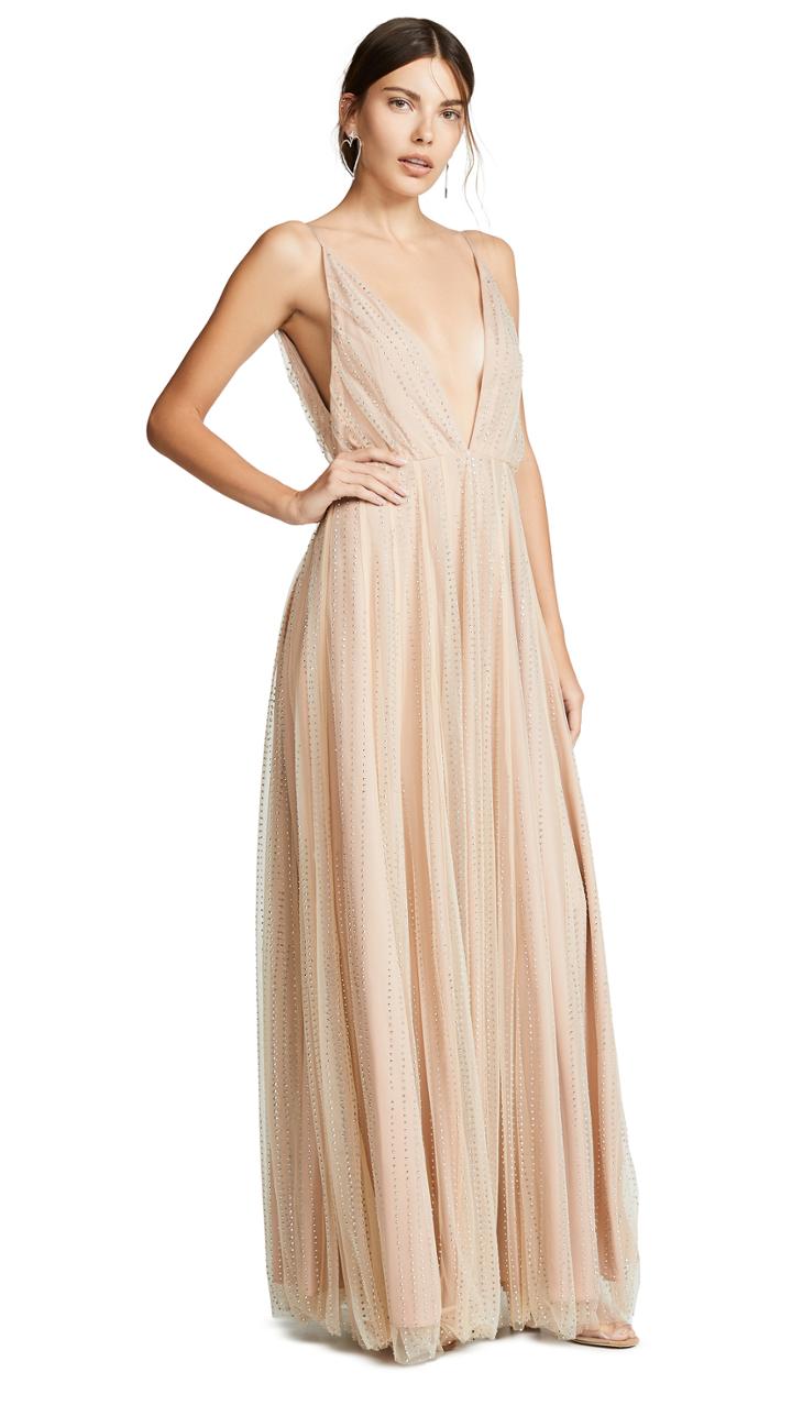 Divine Heritage Crystal Mesh Deep V Neck Gown
