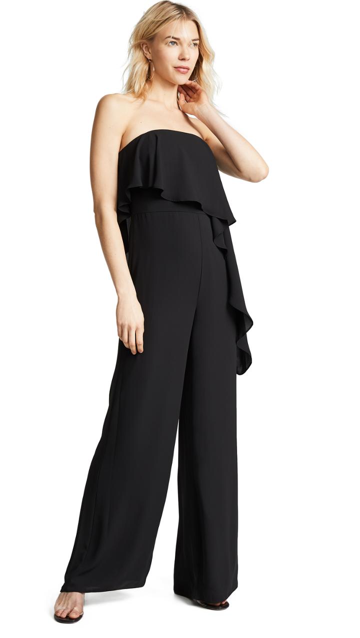 Halston Heritage Strapless Wide Leg Jumpsuit