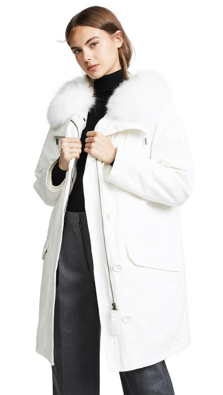 Army By Yves Salomon White Hooded Coat