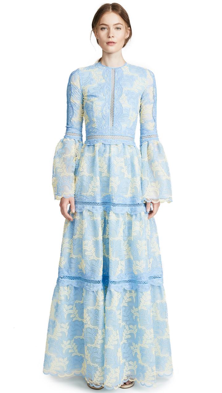 Costarellos Bell Sleeve Maxi Dress