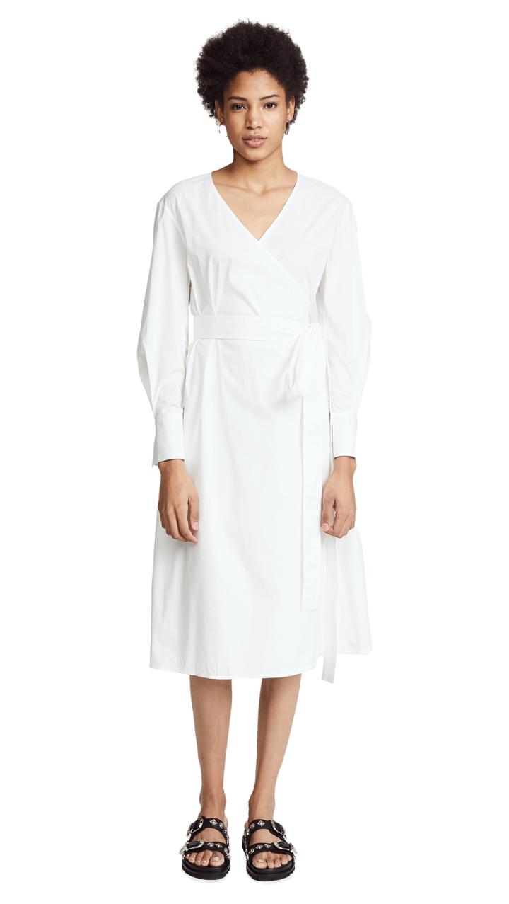 Jason Wu Grey Stretch Cotton Long Sleeve Wrap Dress