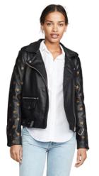 Scotch Soda Maison Scotch Leather Embroidered Star Sleeve Biker Jacket
