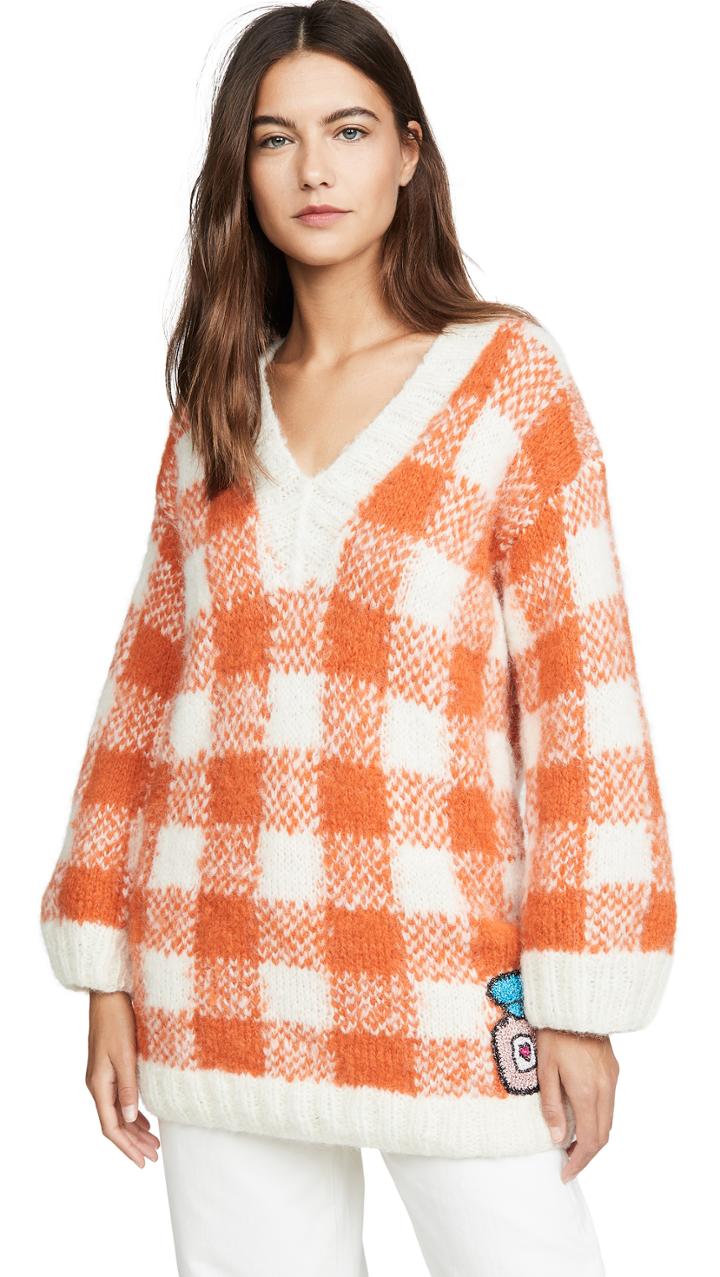 Michaela Buerger Alpaca Check V Neck Sweater