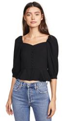 J O A Puff Sleeve Wide Neck Top