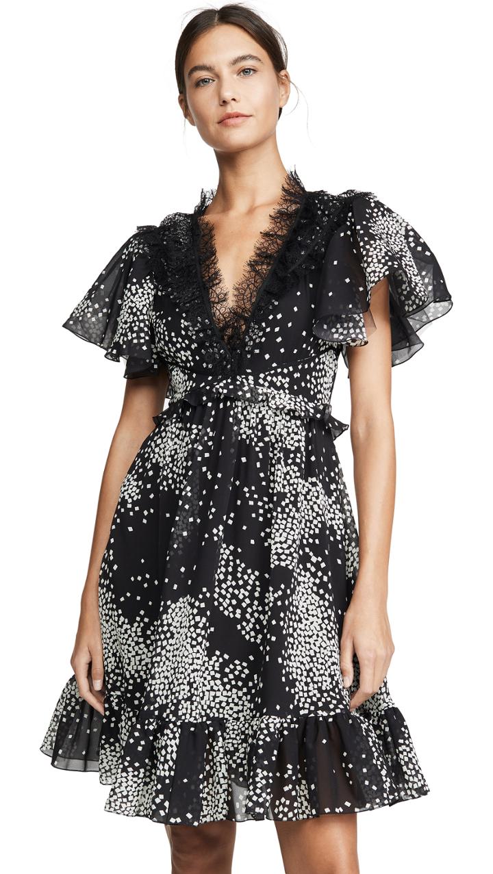 Giambattista Valli V Neck Frill Shoulder Dress