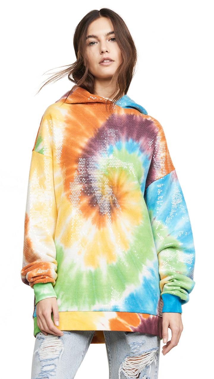 R13 Sequined Tie Dye Rainbow Hoodie