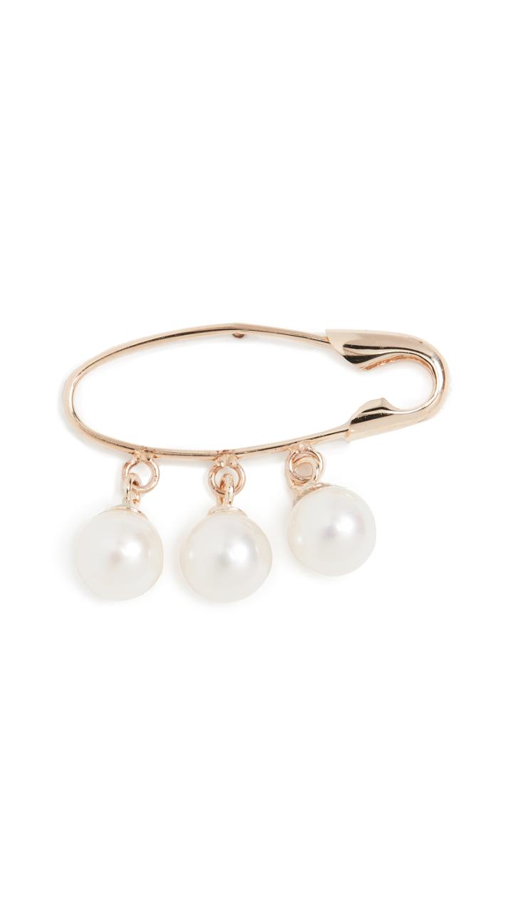 Loren Stewart Triple Pearl Safety Pin Earrings