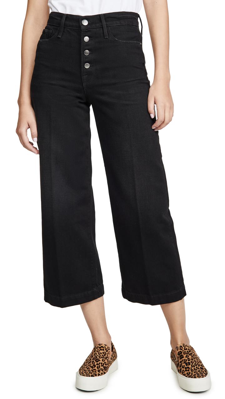 Frame Ali Wide Crop Jeans With Exposed Buttons