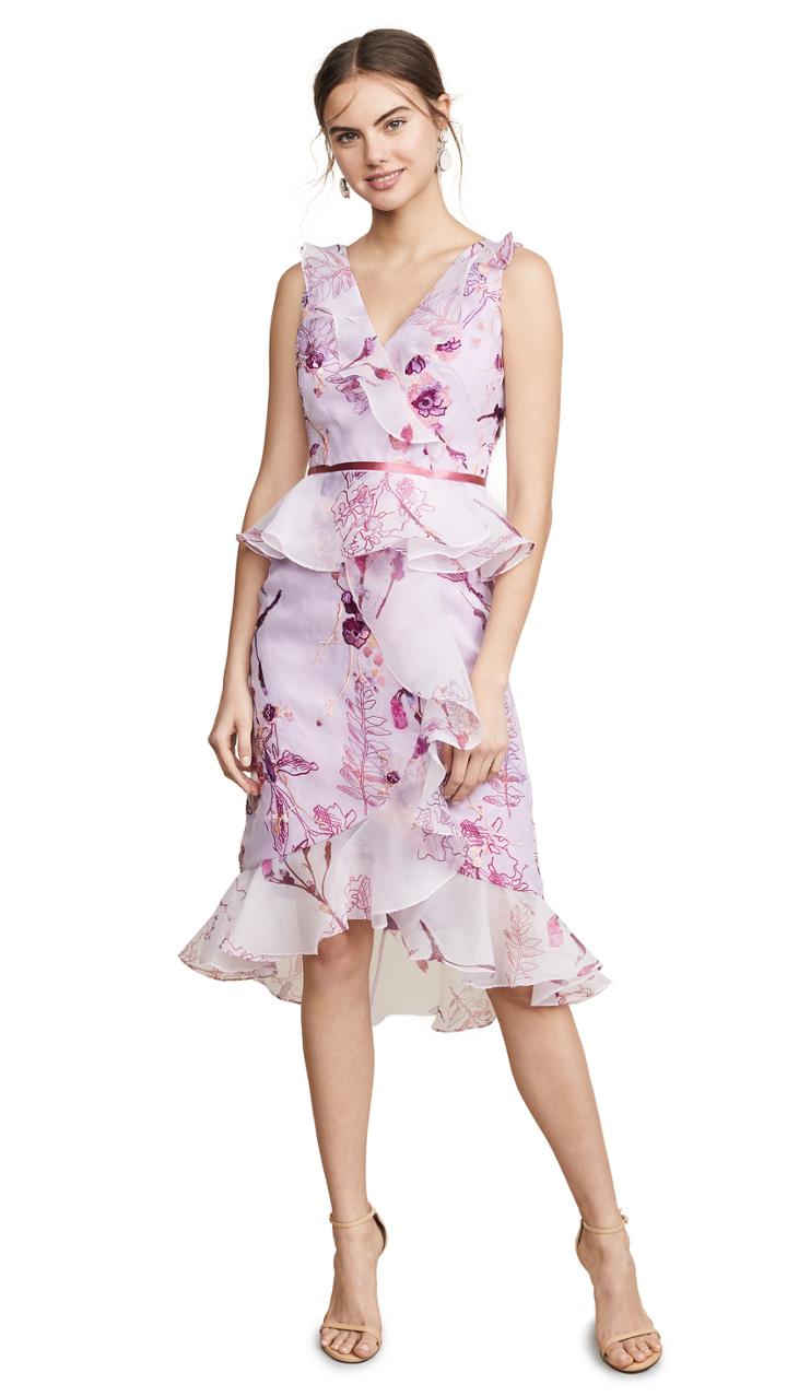 Marchesa Notte Sleeveless Floral Organza Cocktail