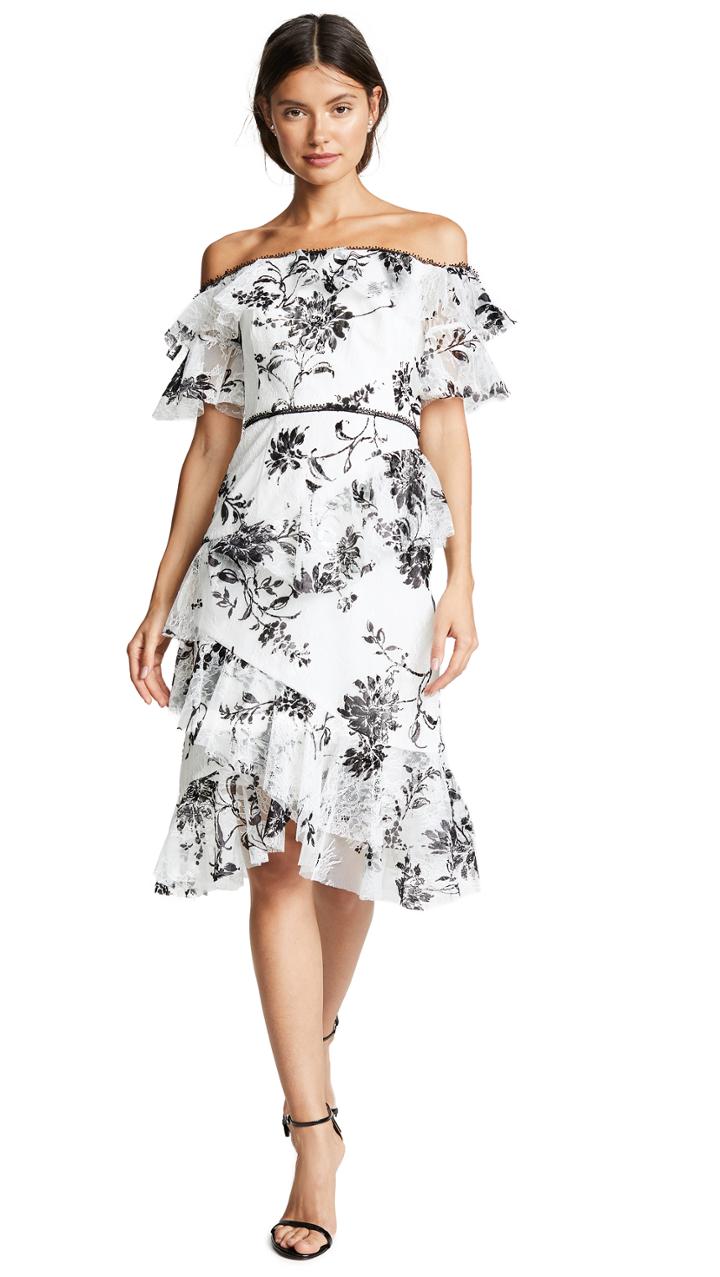 Marchesa Notte Flocked Lace Cocktail