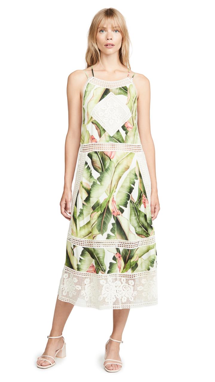 Farm Rio White Palms Midi Dress