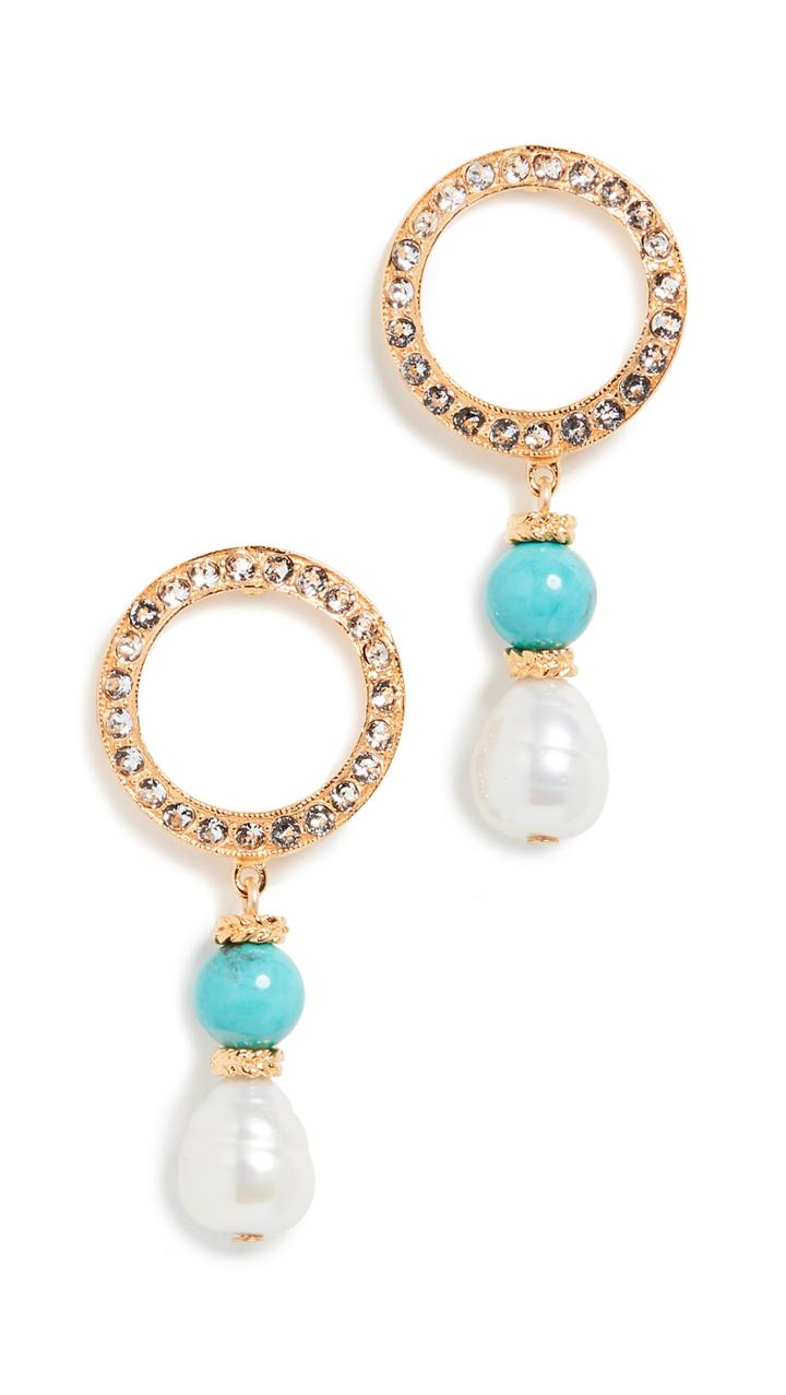 Ben Amun Crystal Circle Earrings With Pearl Drop