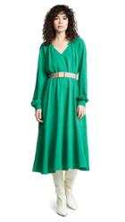 Tibi Split Neck Ruffle Dress With Slip