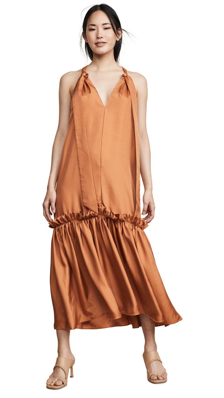 Tibi Tie Neck Long Dress