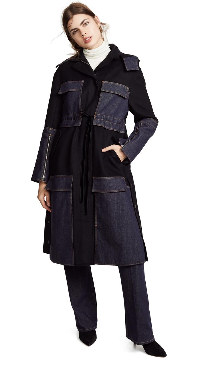Adeam Anorak Coat With Denim Panel