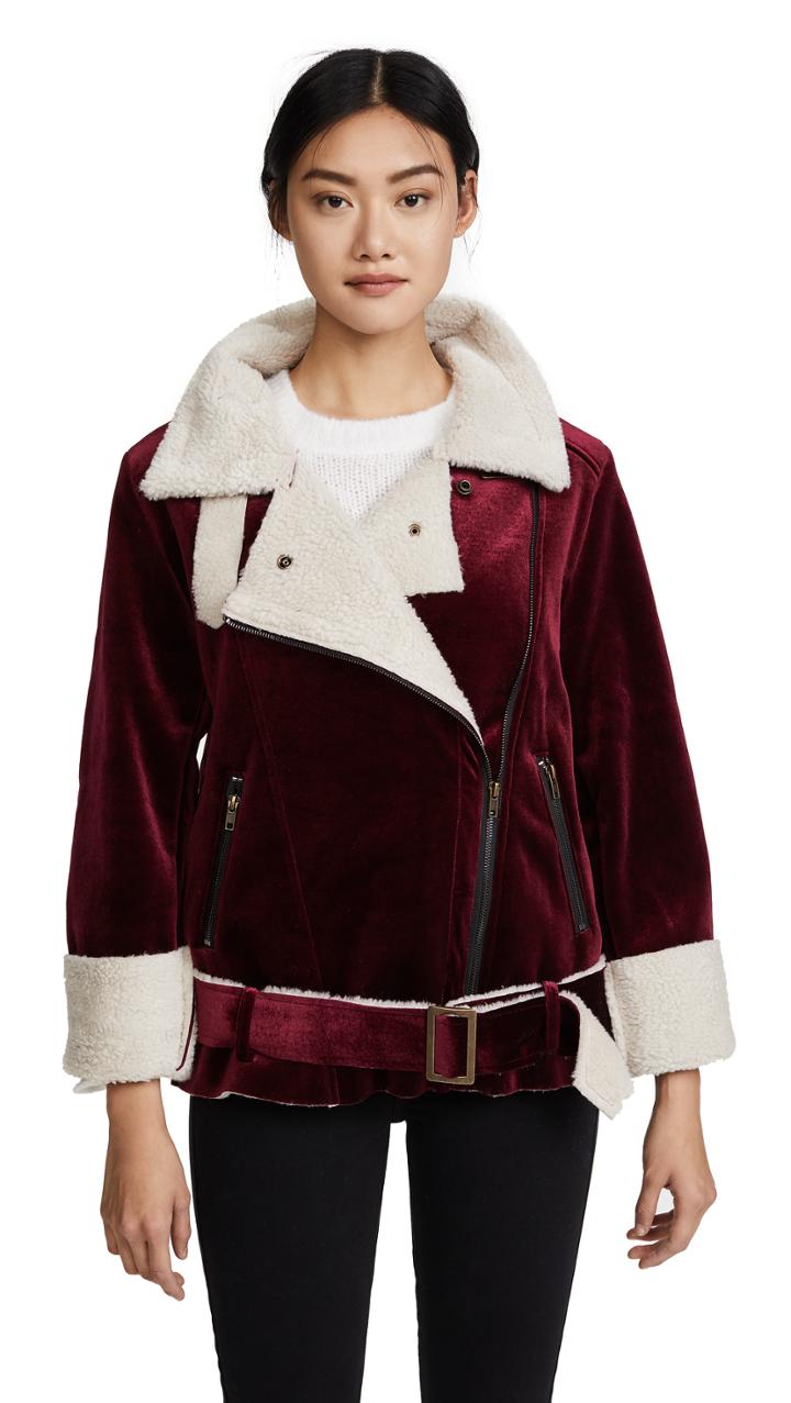 J O A Velvet Moto Jacket