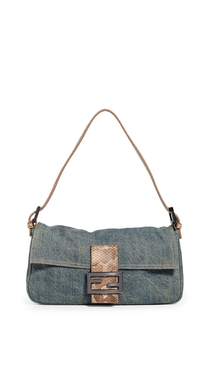 What Goes Around Comes Around Fendi Blue Denim Python Baguette Bag