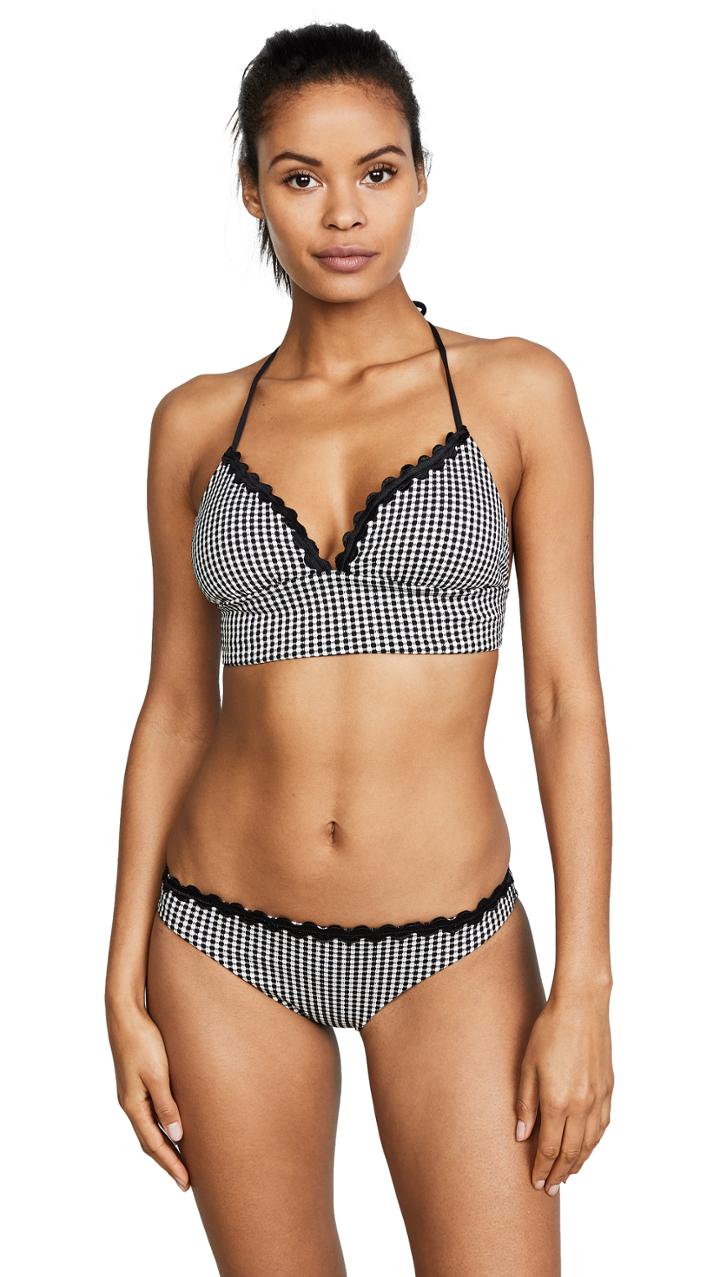 Shoshanna Gingham Jacquard Lace Back Bikini Top