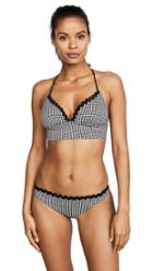 Shoshanna Gingham Jacquard Lace Back Bikini Top