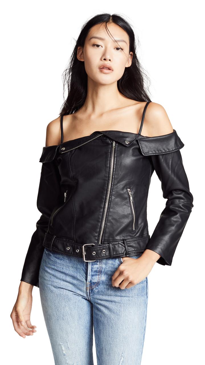 Bb Dakota Sandra Off Shoulder Vegan Leather Jacket