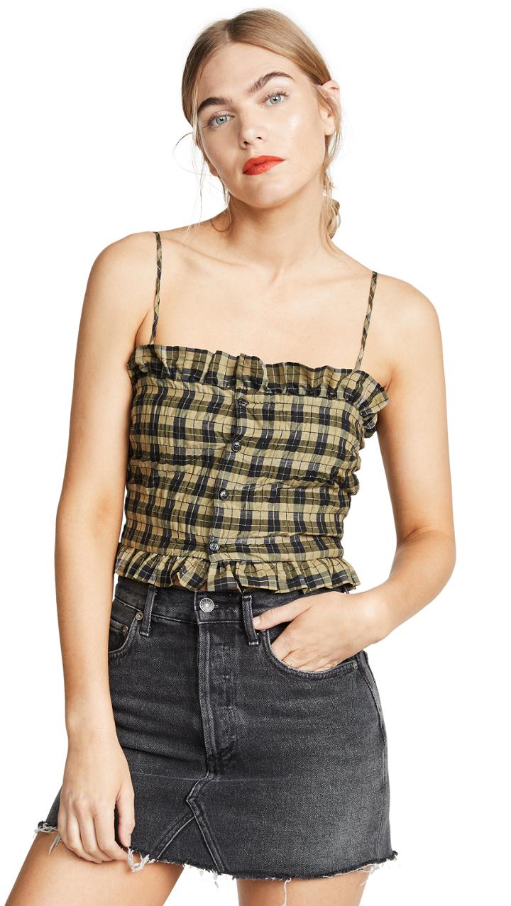 Ganni Seersucker Check Top