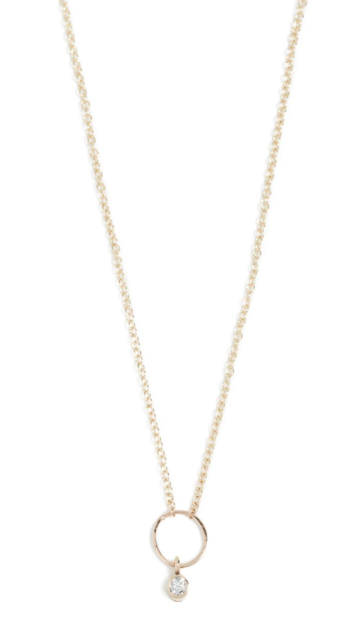 Zoe Chicco 14k Gold Anchored Circle Necklace With White Diamond