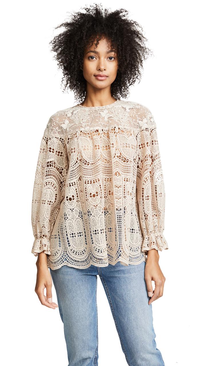 Anna Sui Cupid S Clouds Scallop Lace Top